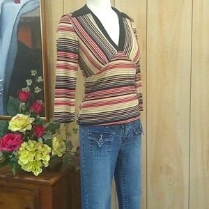 Striped top with 3/4 length sleeves